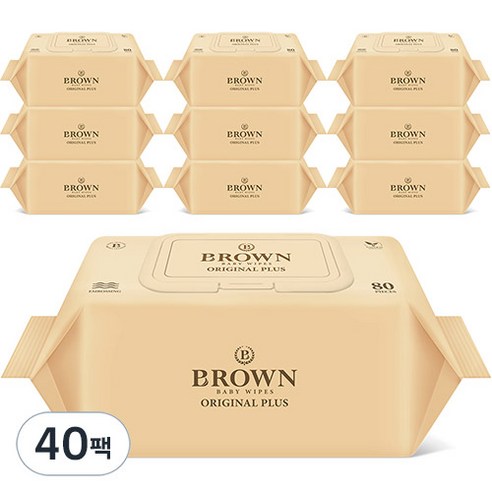 브라운 오리지널 플러스 엠보싱 저자극 아기물티슈 캡형, 80매, 40개