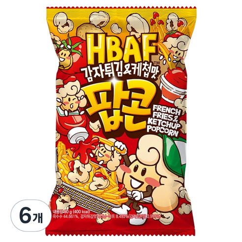 바프 감자튀김 앤 케첩맛 팝콘, 80g, 6개