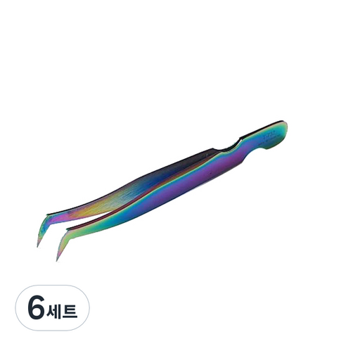 속눈썹연장 러시안 볼륨 레인보우 핀셋 + 고급 케이스 세트, 혼합색상, 6세트