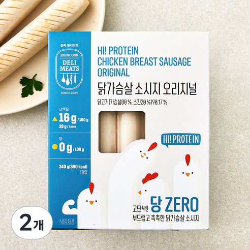 존쿡델리미트 하이프로틴 닭가슴살 소시지 오리지널 4개입, 240g, 2개