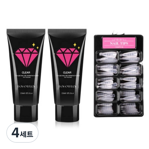 고고블랑 네일연장 폴리젤 30ml 세트, 폴리젤 클리어핑크 + 화이트 + 연장팁 스틸레토 100p + 구성품 3종, 4세트