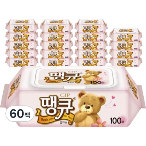 땡큐 캡형 물티슈, 100매, 60팩