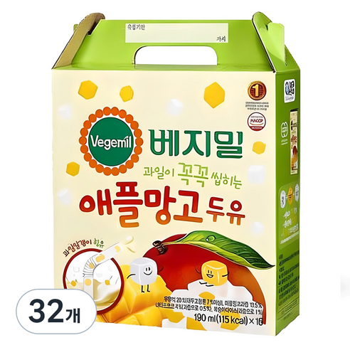 베지밀 과일이 꼭꼭 씹히는 애플망고 두유, 190ml, 32개