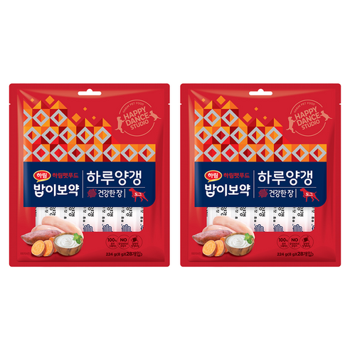하림펫푸드밥이보약 강아지 하루양갱 파우치, 건강한 장, 224g, 2개