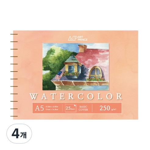 두성 아트프린스 워터컬러 수채화용 스프링 스케치북 250g W06, A5, 25매, 4개