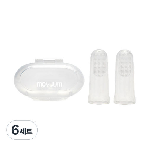 모윰 유아용 실리콘 손가락 칫솔 2p + 케이스, 투명, 1개, 6세트