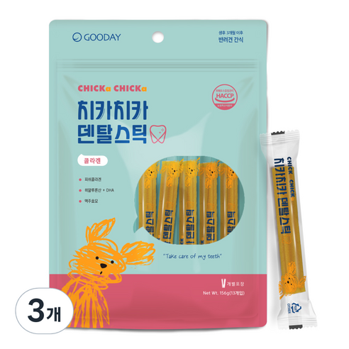 굿데이 강아지 치카치카 덴탈스틱 간식 13p 156g, 콜라겐, 3개