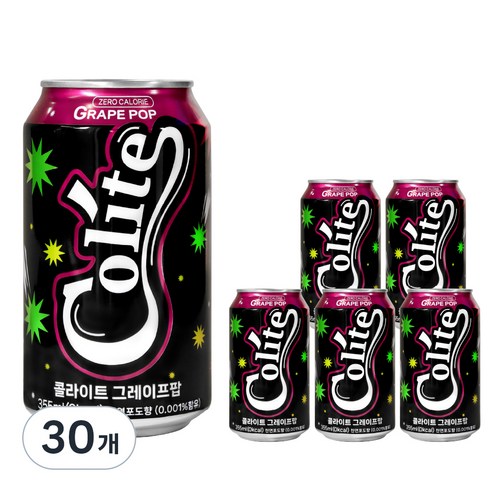 콜라이트 제로 그레이프팝 탄산음료, 355ml, 30개
