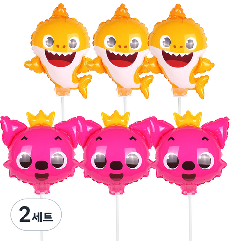 파티쇼 캐릭터 스틱 풍선 핑크퐁 3p + 아기상어 3p 세트, 혼합색상, 2세트