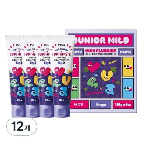 뷰카 주니어 마일드 고불소 구취케어 치약 포도향, 110g, 12개