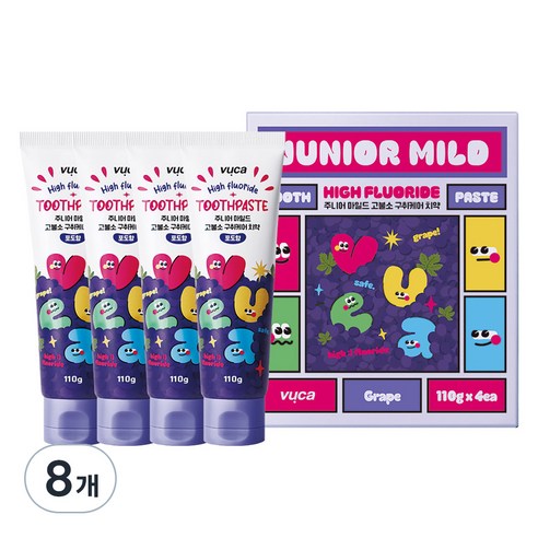 뷰카 주니어 마일드 고불소 구취케어 치약 포도향, 110g, 8개