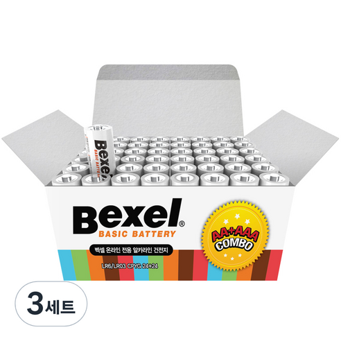 벡셀 알카라인 콤보팩 AA건전지 24p + AAA건전지 24p, 48개입, 3세트