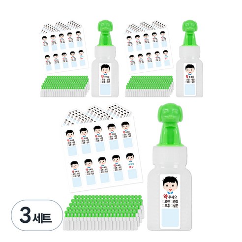 강아지캐릭터 약병 12cc 100p + 블루둥이 방수스티커 100p 세트, 3세트