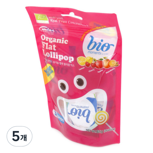 바이오모멘트 유기농 플랫 롤리팝 믹스, 65g, 5개