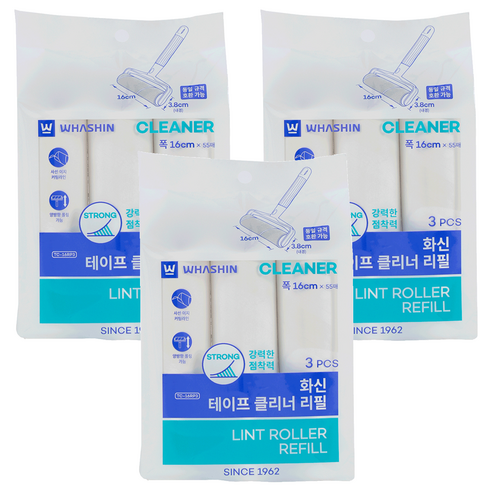 화신 테이프클리너 리필 16cm 3p, 3개