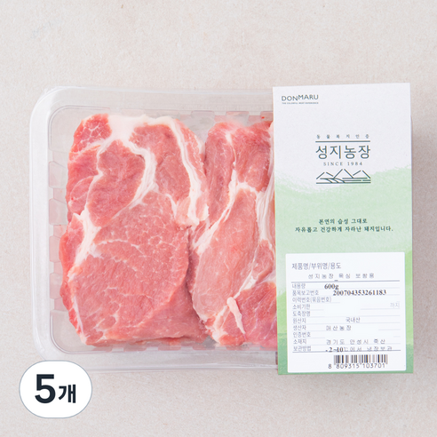 성지농장 한돈 동물복지 목심 보쌈용 (냉장), 600g, 5개