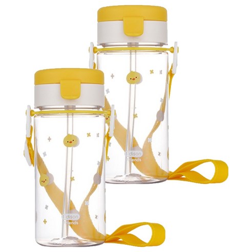 에디슨 유아용 프렌즈 흘림방지 에코젠 빨대컵 350ml, 2개, 오리 더기