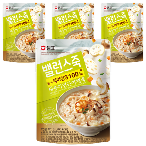 샘표 밸런스죽 새송이 연근 야채죽, 420g, 4개