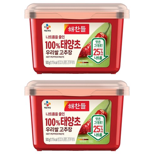 해찬들 나트륨을 줄인 100% 우리쌀 고추장, 2개, 500g