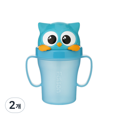 에디슨 흘림방지 빨대컵3 200ml, 부엉이 블루, 2개