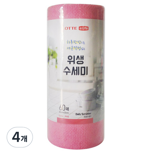롯데이라이프 한장씩 뜯어쓰는 일회용 위생 수세미, 60매입, 4개