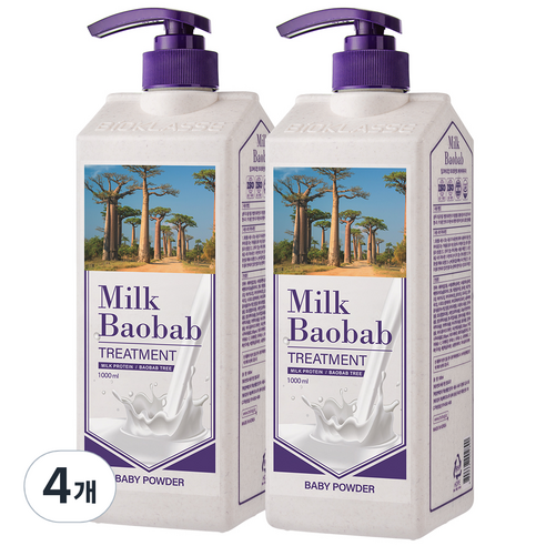 밀크바오밥 대용량 단백질 손상모 케어 트리트먼트 베이비파우더향, 1000ml, 4개