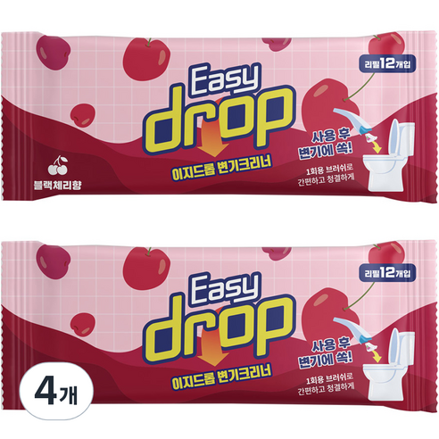 이지드롭 일회용 변기크리너 리필, 블랙체리향, 4개