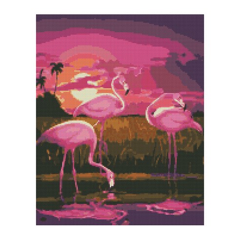 플레이어바웃 호수가의 플라밍고 DIY 보석십자수 세트 40 x 50 cm, 혼합색상, 1세트