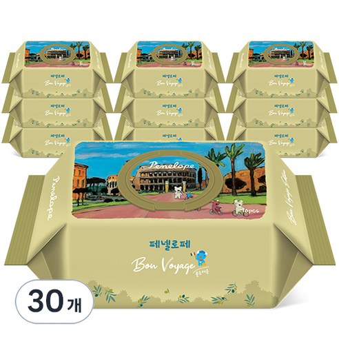 페넬로페 본보야지 콜로세움 저자극 아기물티슈 캡형 80gsm, 70매, 30개