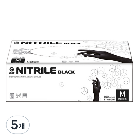 지클럽 니트릴 장갑 100p, 블랙, 중(M), 5개