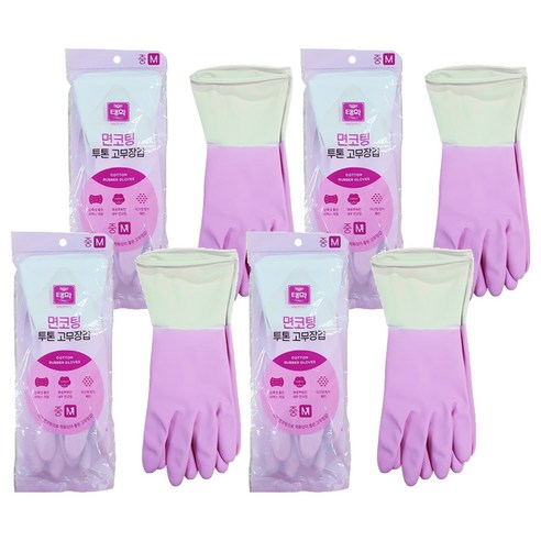 태화 면코팅 투톤 고무장갑 양손착용, 핑크, 중(M), 4개