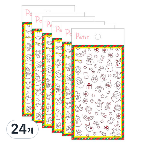 쁘띠팬시 디자인 라인박 스티커 크리스마스 PD860, 혼합색상, 24개