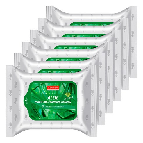 퓨어덤 알로에 메이크업 클렌징 티슈, 30매입, 6개