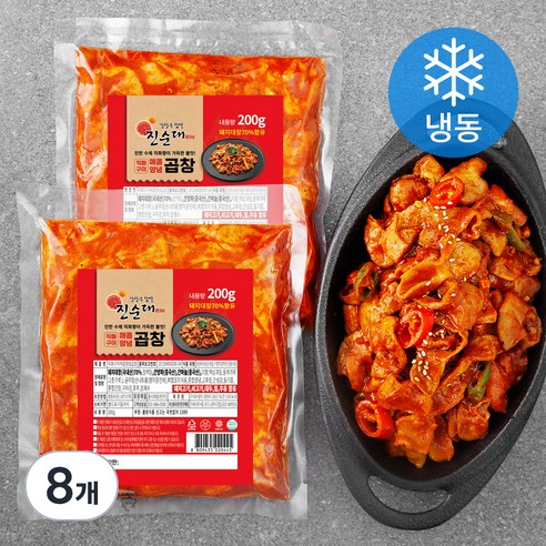 강창구찹쌀진순대 창구식품 직화구이 매콤양념 곱창 (냉동), 200g, 8개
