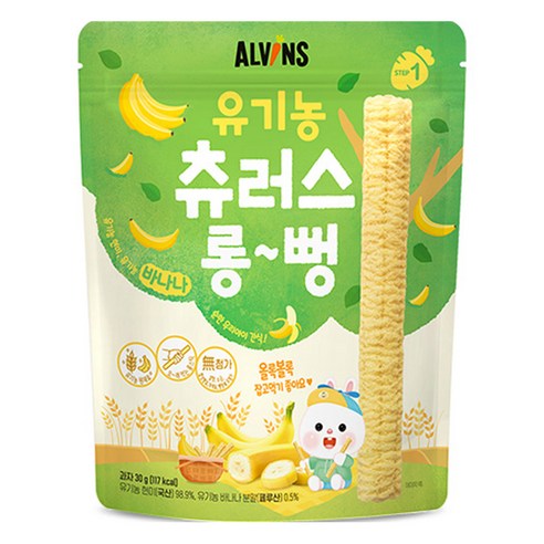 엘빈즈 유아용 츄러스 롱뻥 STEP1, 사과맛, 30g, 1개 떡뻥