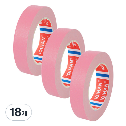 iQIHAN 칼라 마스킹 종이테이프 20mm x 15m, 핑크, 18개
