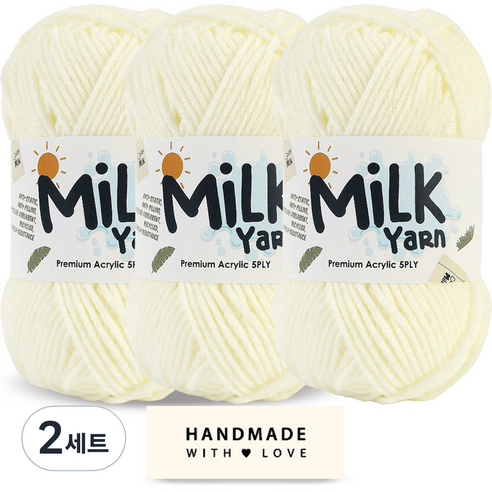 니뜨 밀크얀 뜨개실 50g x 3p + 코튼라벨 세트, 01아이보리, 2세트
