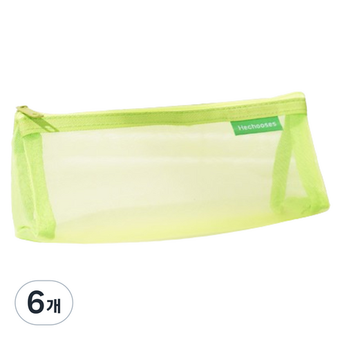 갠지라이프 투명 세모 메쉬 펜파우치 필통, 형광그린, 6개