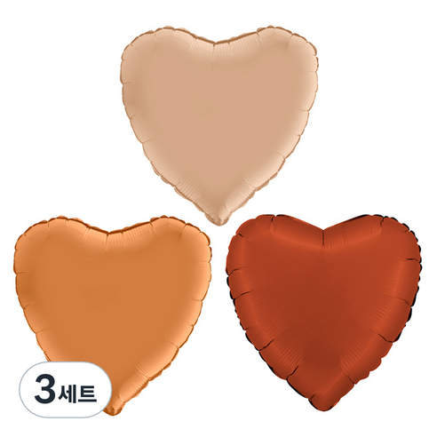 그라보벌룬 은박 하트풍선 3종 세트, 라떼, 카라멜, 새틴브릭레드, 3세트