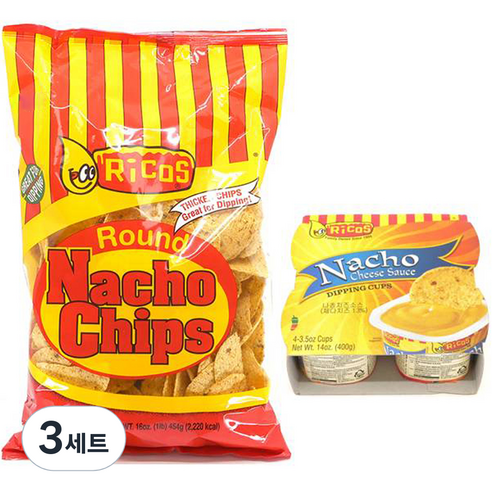 리코스 라운드 나쵸칩 454g + 나쵸 치즈소스 4p, 854g, 3세트