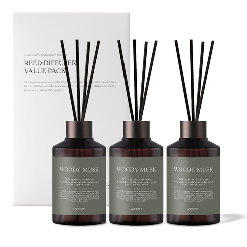 에이센트 네이처 실속형 디퓨저, 우디머스크, 200ml, 3개