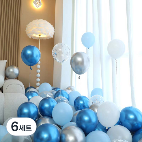 피앤비유니티 풍선 50p 세트 블루, 09 블루앤실버 컨페티 5색혼합, 6세트
