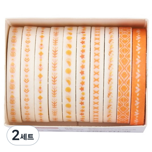 셀링뉴 아트스핀 울타리 다꾸 마스킹 종이 테이프 10종 세트 5mm x 2m, 오렌지, 2세트