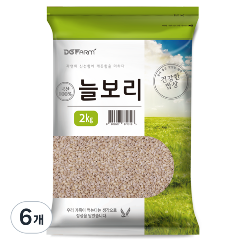 건강한밥상 국산 늘보리쌀, 2kg, 6개