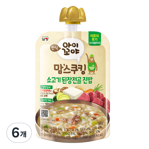 아이꼬야 맘스쿠킹 레토르트 이유식, 100g, 6개, 소고기 된장전골 진밥