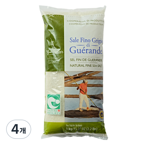 르 게랑드 토판 천일염 가는 소금 폴리백, 1kg, 4개