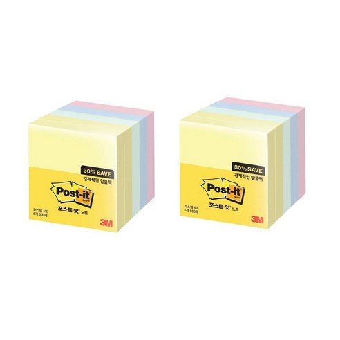 쓰리엠 알뜰팩 포스트잇 76 x 76 mm 654-5A 500p, 노랑, 애플민트, ..., 2개