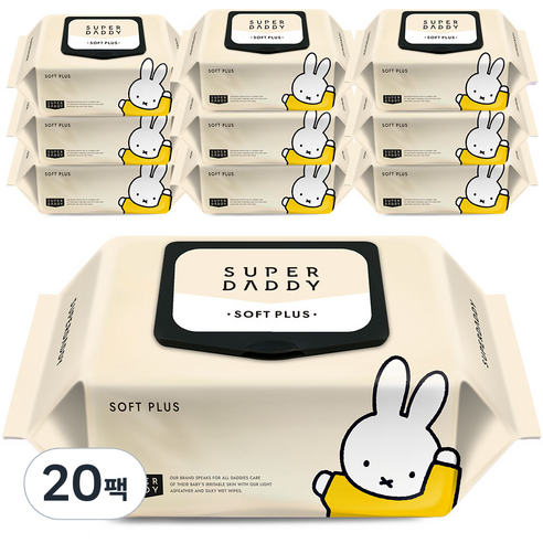 슈퍼대디 저자극 아기물티슈 소프트플러스 캡형, 100매입, 20팩