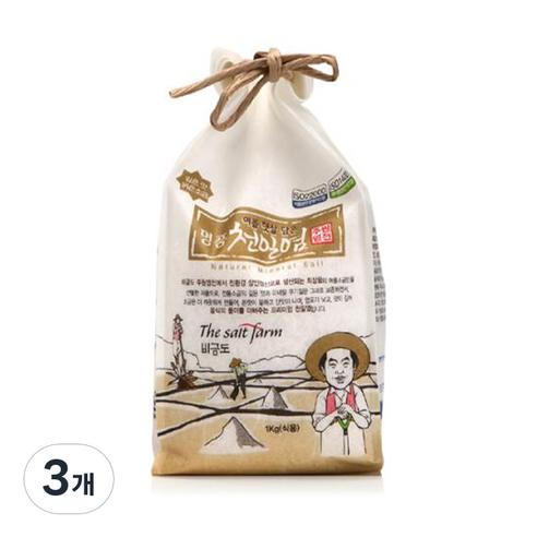 주원염전 여름햇살담은 명품천일염 굵은소금, 1kg, 3개
