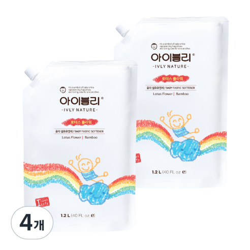 아이블리네이처 유아 섬유유연제 로터스 플라워향 리필, 1.2L, 4개